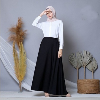 Rok Hitam Kerja Panjang Polos Model A Line Formal Kantor Wanita Bahan Strech dan Melar Rok Panjang H