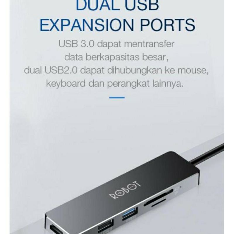 USB C HUB 5IN1 ROBOT HT240 ADAPTER USB TYPE C USB 3.0 MACBOOK IPAD PRO 0512 MULTIPORT ADAPTOR TYPE-C