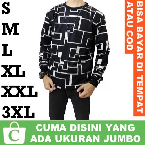 3XL XXXL XXL XL L M S Sweater Pria Kaos Cowok Jumbo Big Korea Panjang Polos Sablon Kotak HITAM ABU