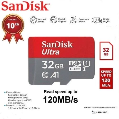 Memory Card MMC Sandisk Ultra 120mbps - 150mbps A1 SDXC UHS-1 - Garansi Resmi 10 Tahun - Original