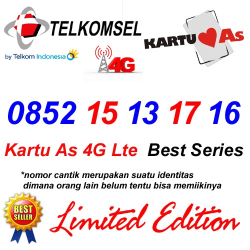 Nomor Cantik As 0852 15 13 17 16 Kartu Perdana Telkomsel 4G LTE