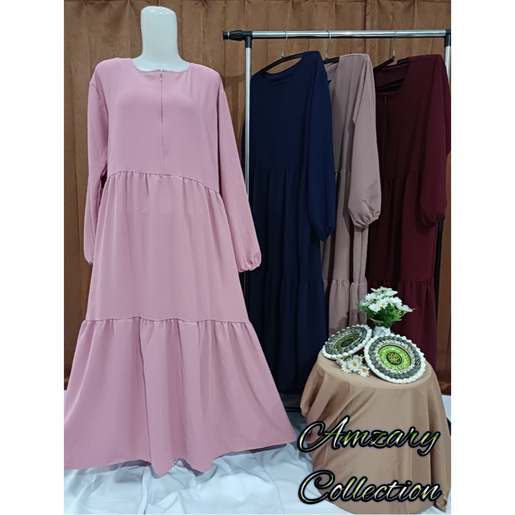 SANSO MIDI DRESS KRINGCLE AIRFLOW TERBARU / GAMIS SUSUN SERUT BAHAN KRINCLE