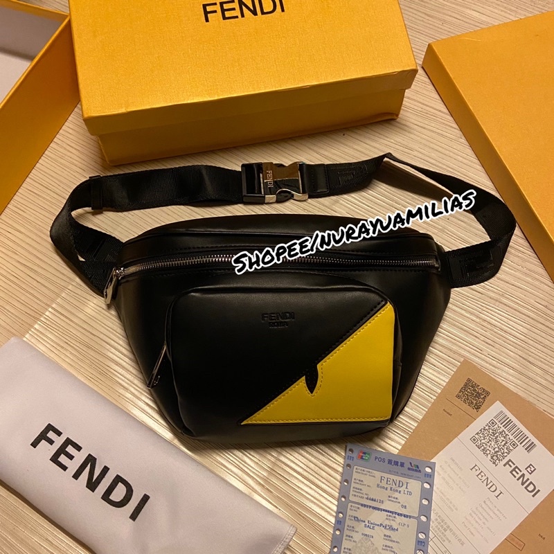 Waistbag pria fendi Monster eyes Import kulit asli Mirror Quality waist bag pria tas selempang Fendi free box