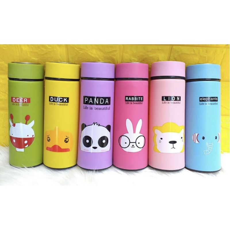 KHUSUS GROSIR botol minum kaca animal / termos / botol minum termos / botol karakter / 400ml