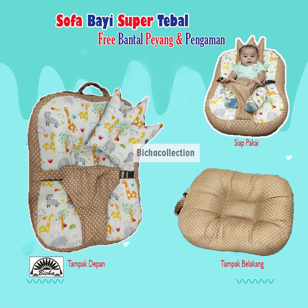 Sofa Bayi Sabuk Pengaman / Kasur Bayi Multifungsi / FREE Bantal Peyang dan Totebag Sofa Bayi Jumbo