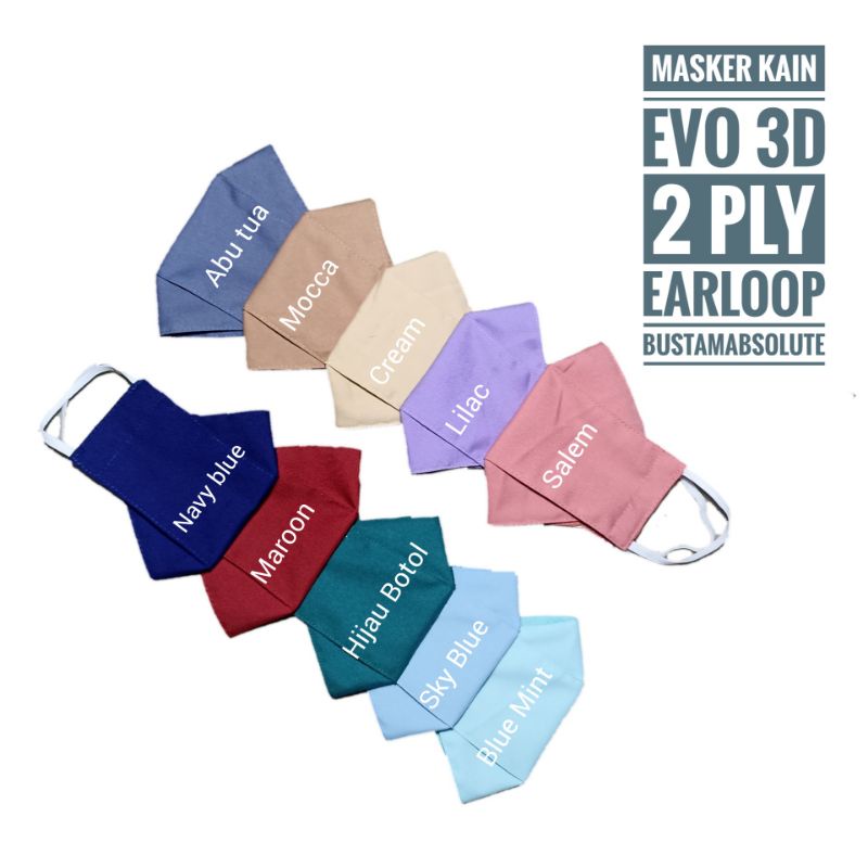Masker Kain Evo 3D KF94 Korea Lipat Polos Premium Pria Wanita Dewasa Keren Distro Cantik Bisa Dicuci