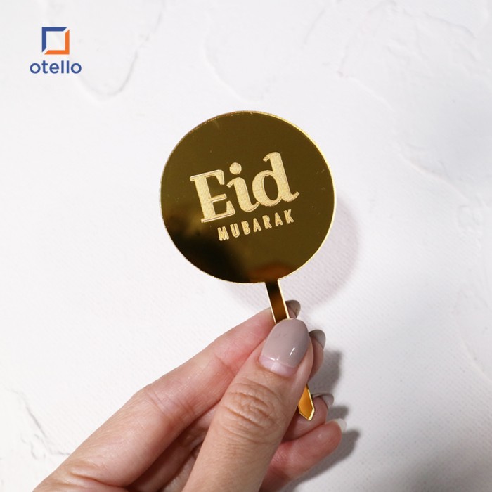 Round Mini Cake Topper Idul Fitri Mirror Grafir Cupcake Hiasan Tancapan Kue Eid Mubarak Ramadhan