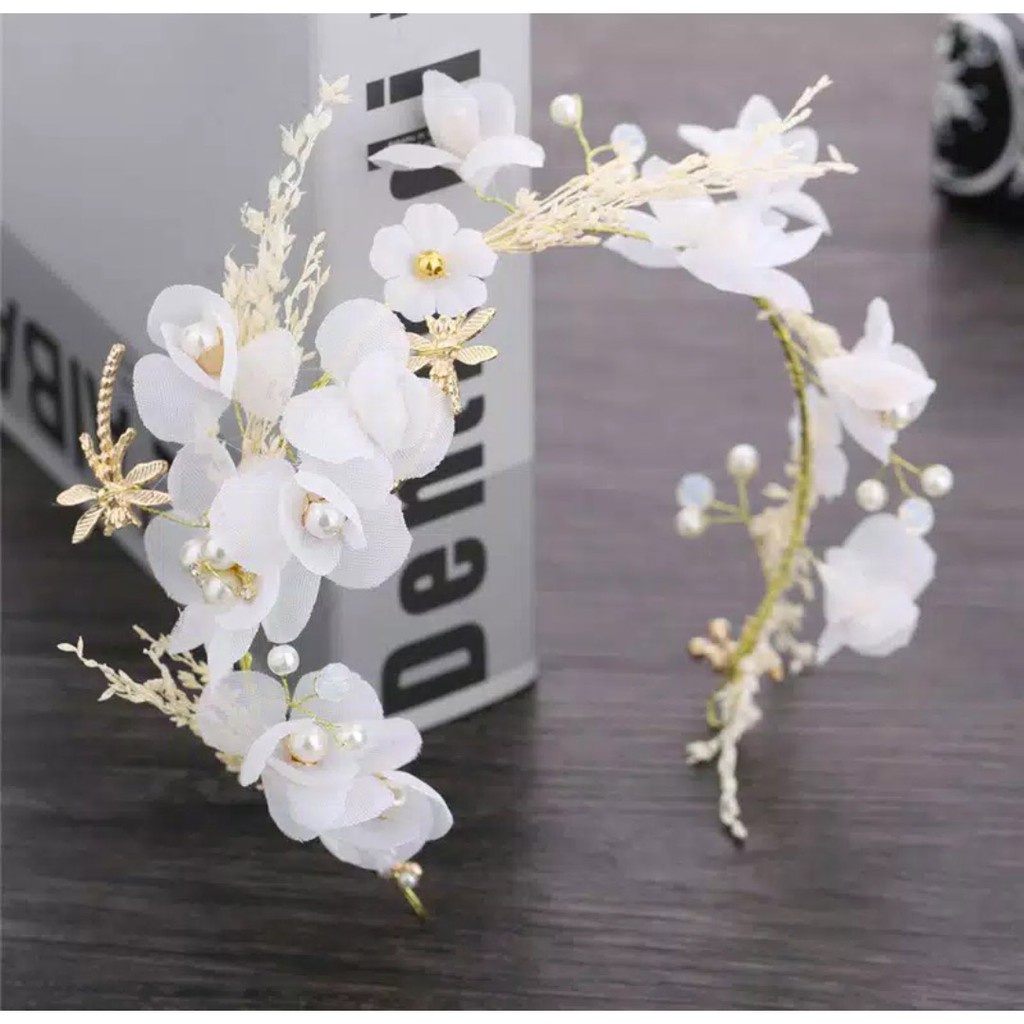 Aeris Headpiece - Mahkota Bunga Putih - Headpiece Hiasan Hijab / Kepala Elegan