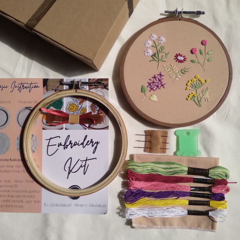 Paket menyulam berpola pemula/Embroidery kit pemula/Paket sulam taplak meja