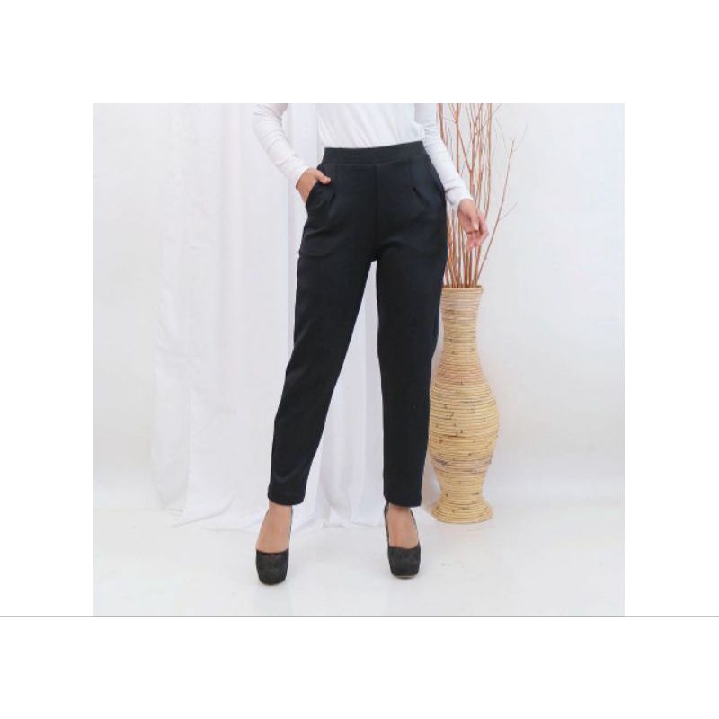 basic celana panjang wanita kasual baggy pants bahan scuba street tebal melar size standar jumbo