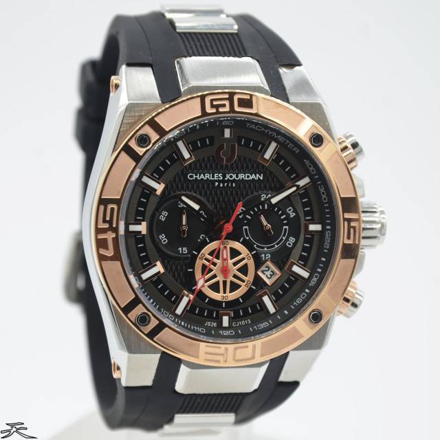 Jam Tangan Pria Charles Jourdan CJ 1013 Rubber Karet Original Murah