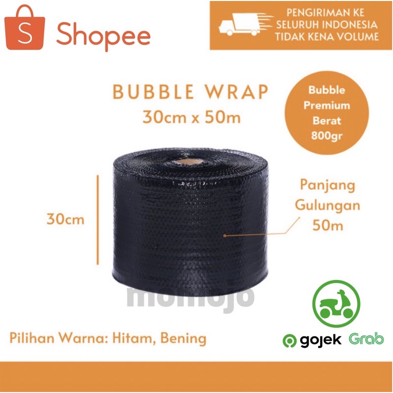 BUBBLE WRAP Packing Bening Hitam Ukuran 30cm x 50m