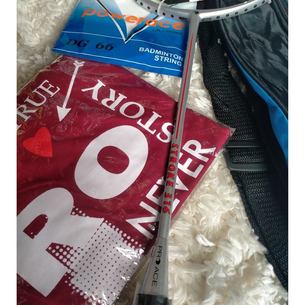 RAKET BADMINTON/BULUTANGKIS PRO ACE STROKE 316 + SENAR + KAOS PRO ACE