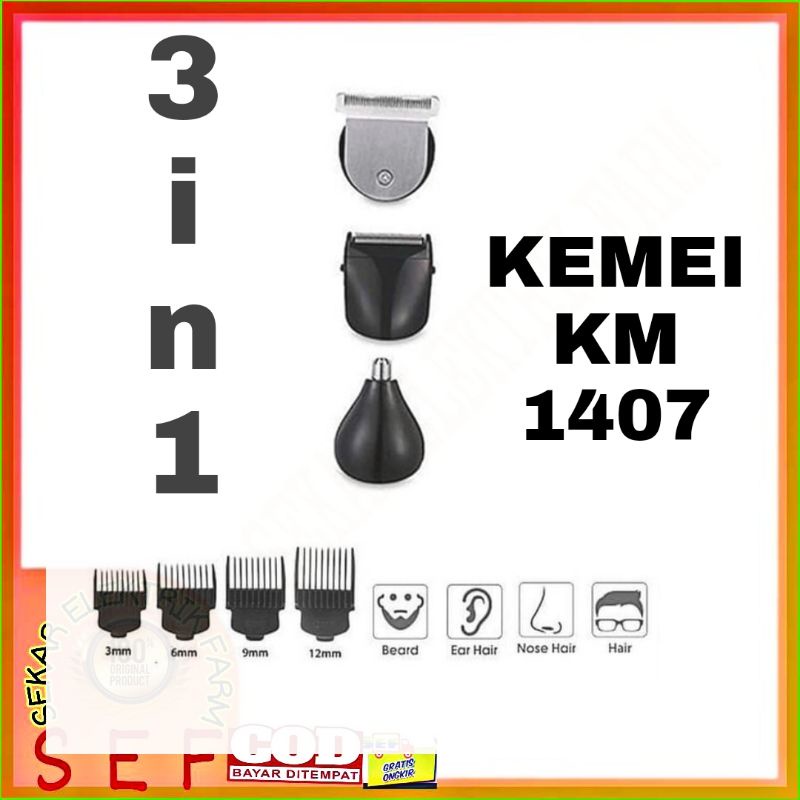 Kemei KM-1407 Hair Clipper Electric Shaver Alat Cukur Rambut Elektrik Portabel Baterai Charger