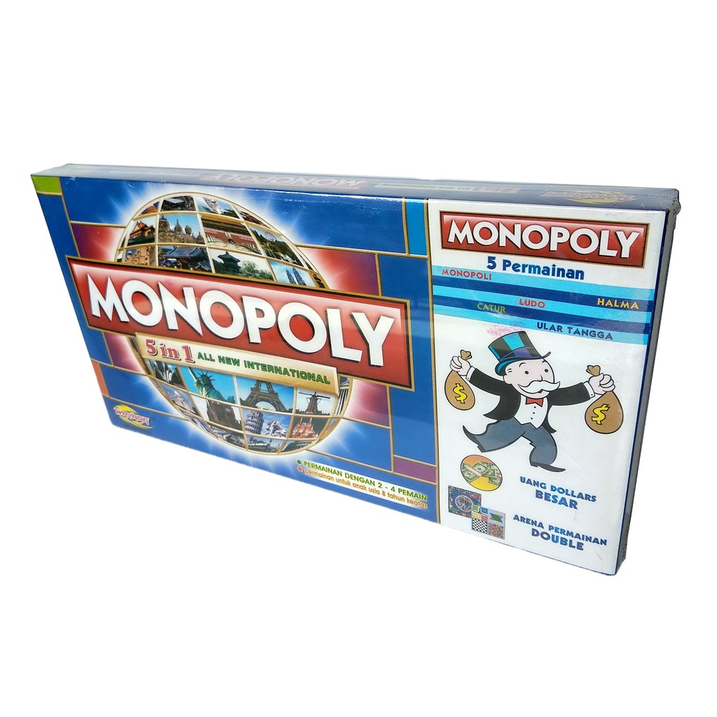 Monopoly 5-in-1 Permainan Papan Monopoli Halma Ular Tangga Ludo Catur