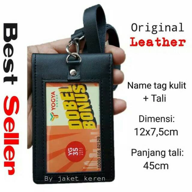 

Name Tag Kulit Asli 2 Muka/Nametag Magnet Id Card Holder Koper Pegawai Karyawan Plus Tali Gantungan