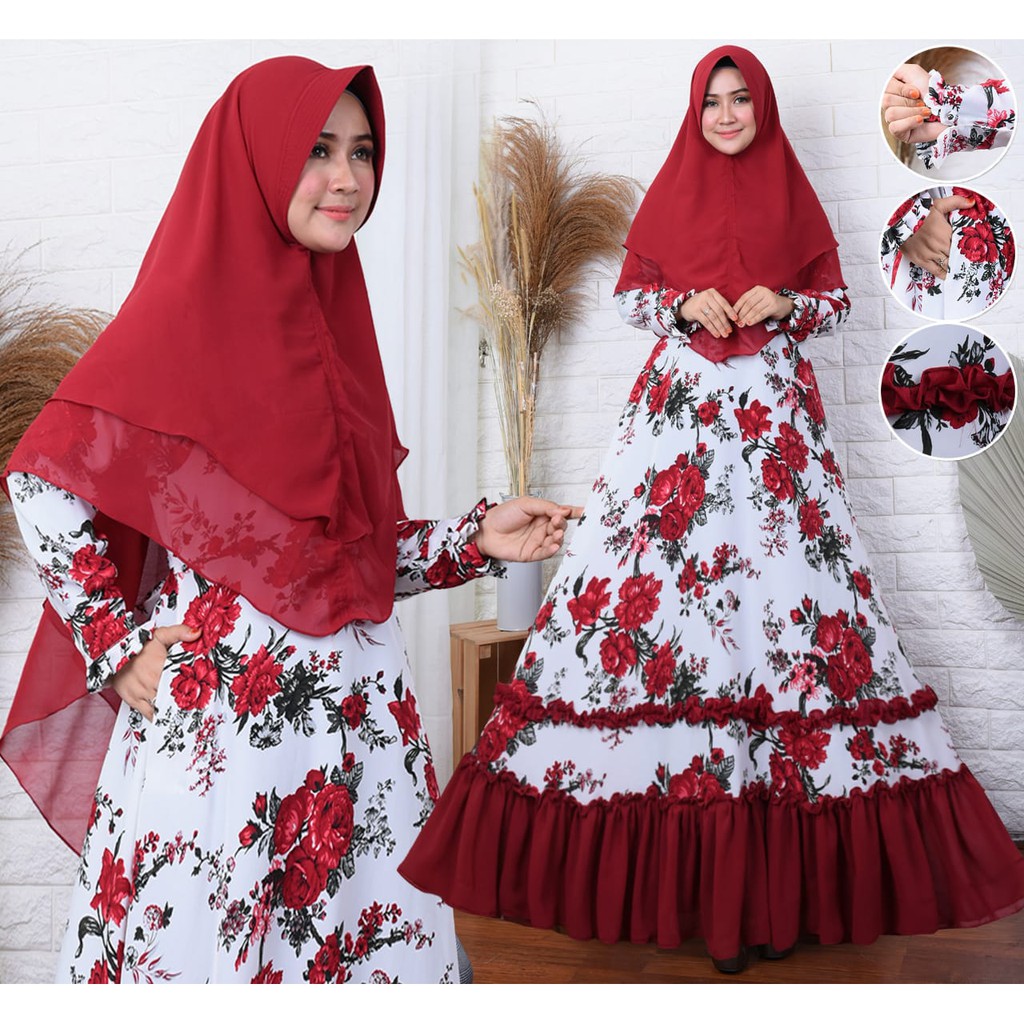 GIZA~GAMIS REMPEL BIG FLOWER CANTIK SETBARU 2020 BISA COD KHIMAR CERUTI 2 LUYER GAMIS BUSUI