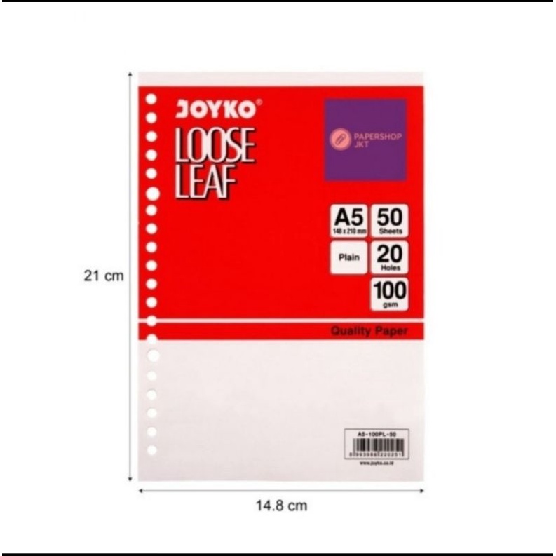 

JOYKO LOOSE LEAF ISI KERTAS FILE BINDER A5-100PL PLAIN-50 LEMBAR