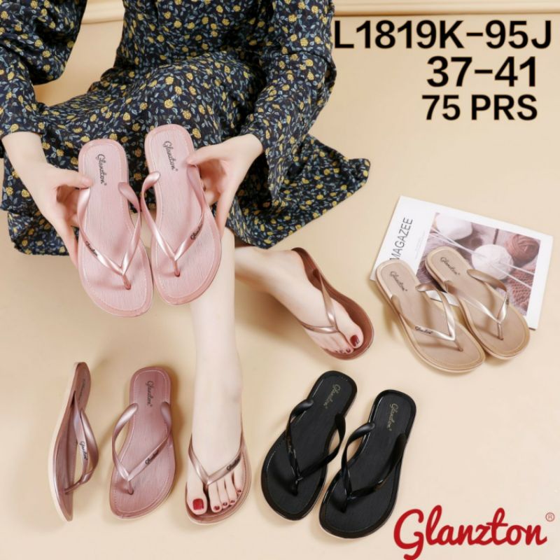 L1819K-95J Glanzton Sandal Jepit Jelly Wanita Model Baru Tali Kecil Kombinasi Warna Sendal Japit Karet Flat Cewek Perempuan Glossy Import Glanston Glaston Glazton Impor L1819K L1819 1819 1819K