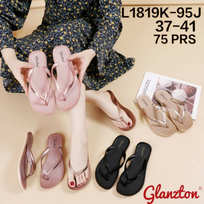 L1819K-95J Glanzton Sandal Jepit Jelly Wanita Model Baru Tali Kecil Kombinasi Warna Sendal Japit Karet Flat Cewek Perempuan Glossy Import Glanston Glaston Glazton Impor L1819K L1819 1819 1819K