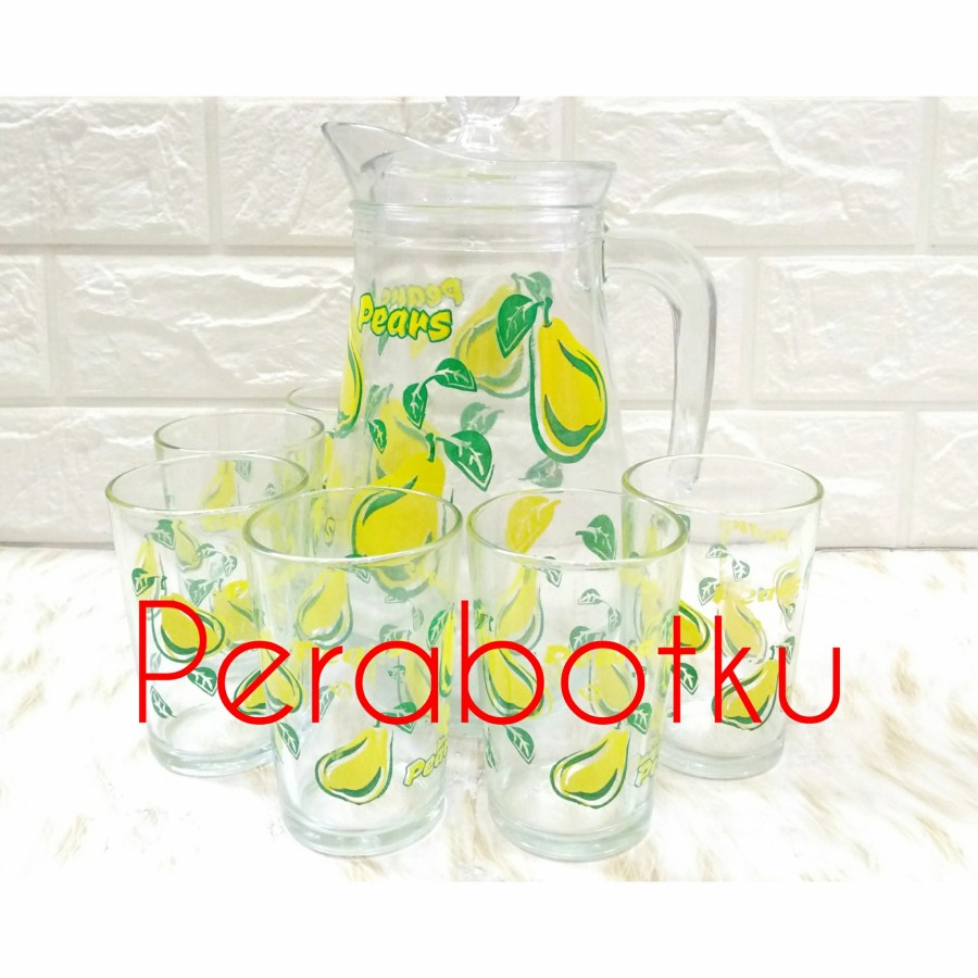 [ KHUSUS GOSEND /GRAB ] Pitcher Dan Gelas Kaca Set Tropicana / Drink Set / Teko Gelas Kaca