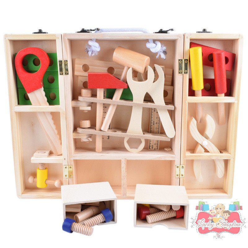 [BIG SALE] Mainan Edukasi Alat Perkakas Tukang Kayu - Wooden Carpenter Tool Box Set