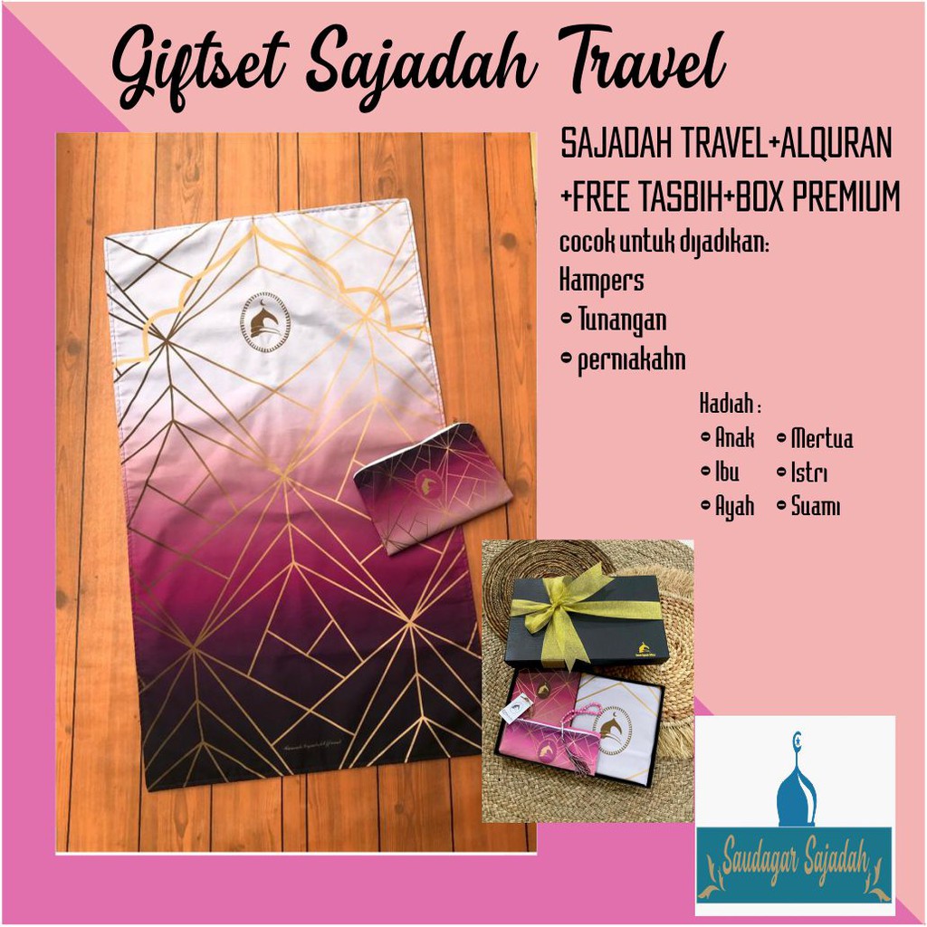 Sajadah Traveling Pouch Lipat Tipis Travel Premium Anti Slip Waterproof Panjang Giftset Sejadah