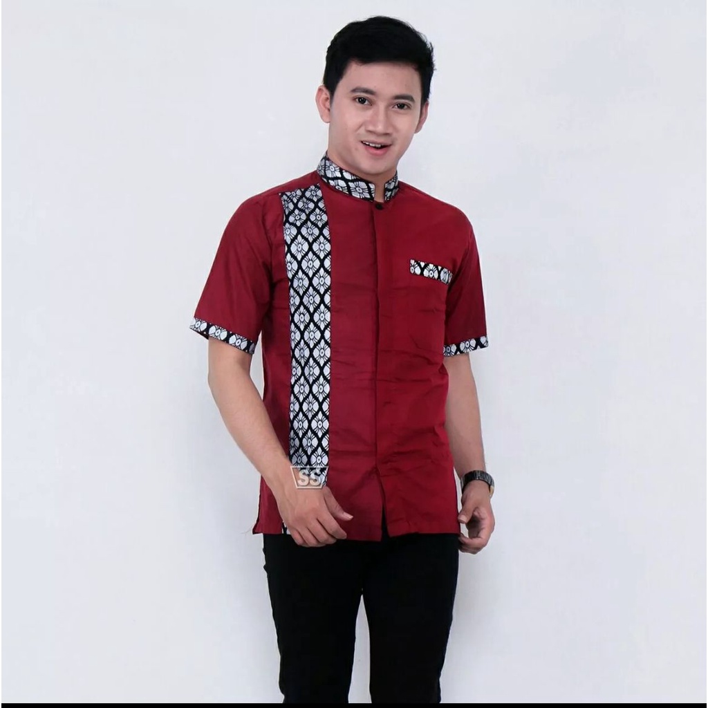 Kemeja Kokoh Erlangga / Baju Kokoh kombinasi Batik / Baju Muslim Pria Lebaran