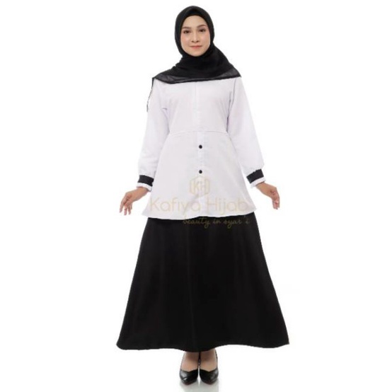 Gamis Stelan Kerja ASN Putih Hitam KAFIYA