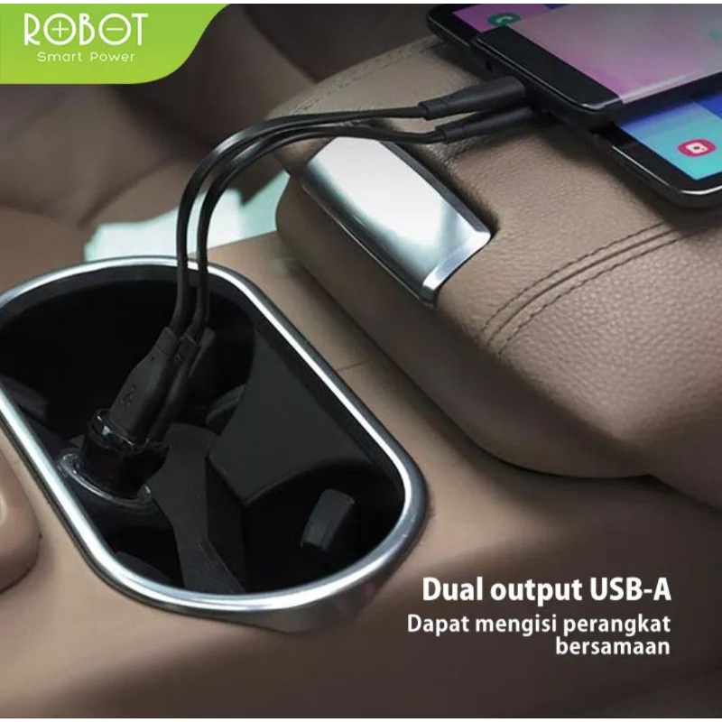 CAR CHARGER DUAL OUTPUT USB 2.4A WITH KABEL MICRO USB ROBOT RT-C07