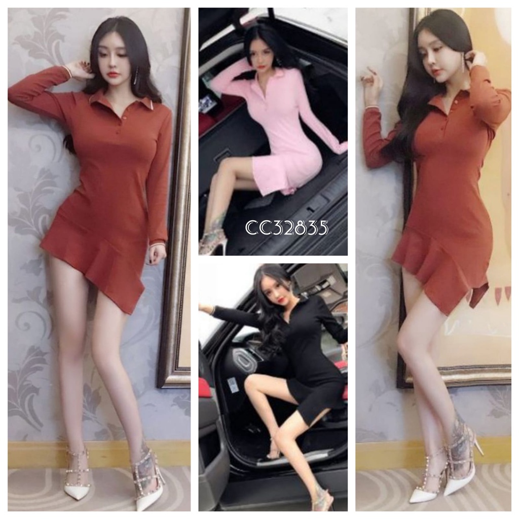[BeeBeeButik] CC32835 dress casual import (pink,black,caramel)