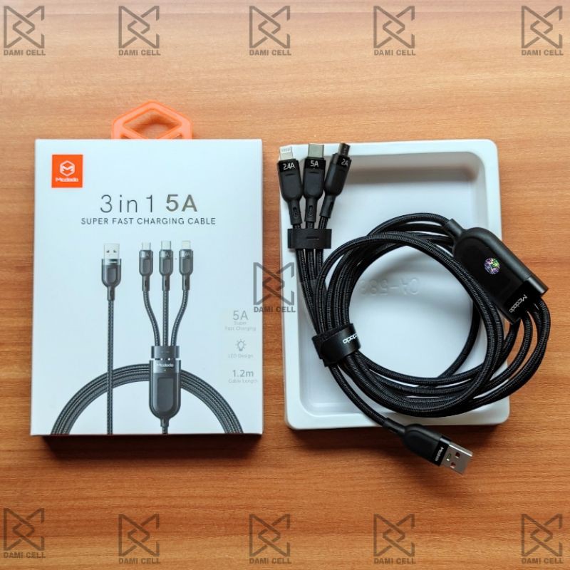 MCDODO CA-879 Kabel Data 3in1 Super Fast Charging Cable Charge 5A Original 1.2m MICRO + TYPE C + LIGHTNING