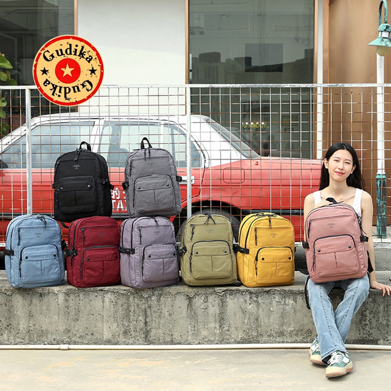 Ransel Gudika 66110 - Tas Ransel Trendy Wanita Pria Korea Multiguna Muat Laptop 14 inch Bahan Baru Nilon Kedap Air Import Original - Backpack Ootd Terbaru