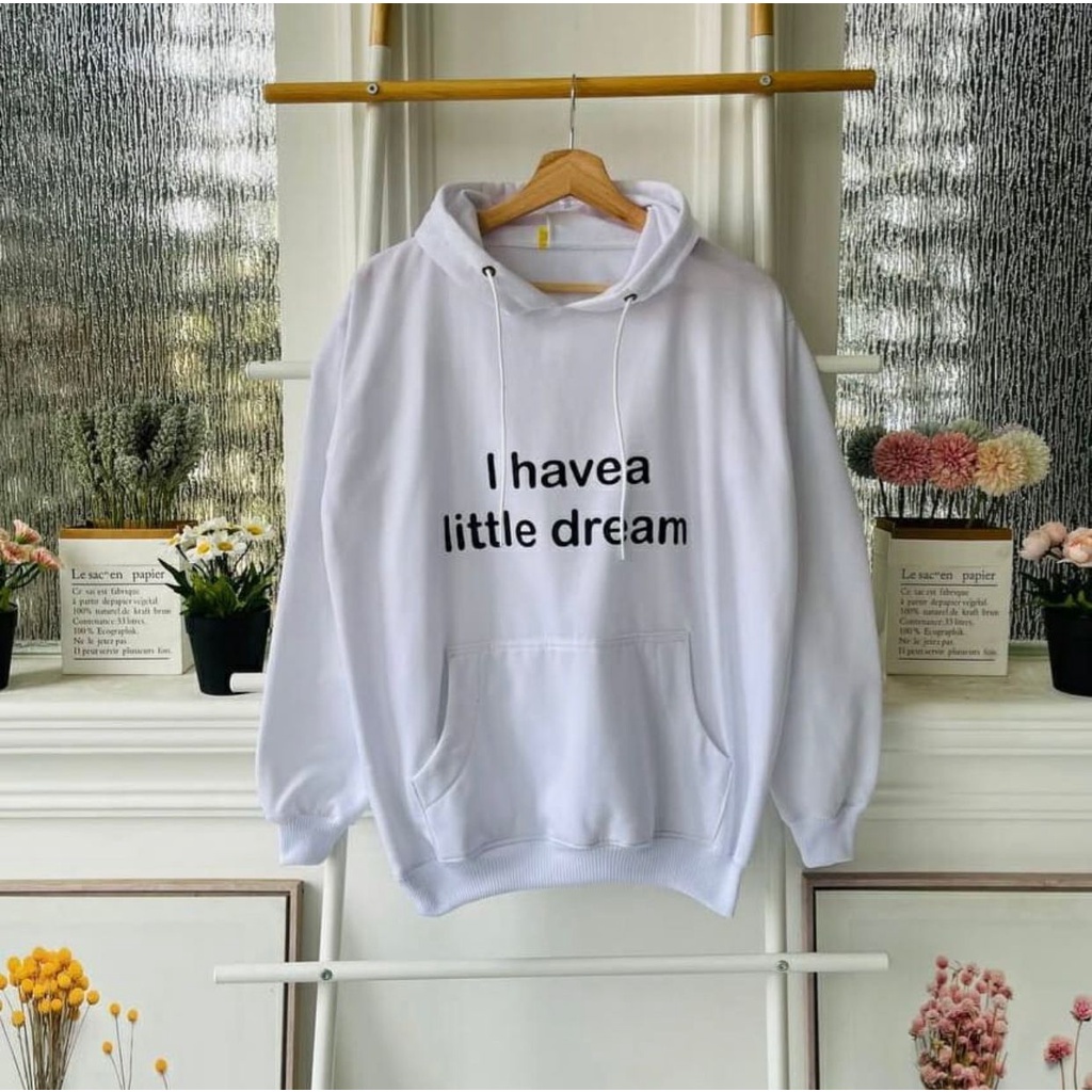LITTLE DREAM Sweater Hoodie Wanita Bahan Fleece-Putih