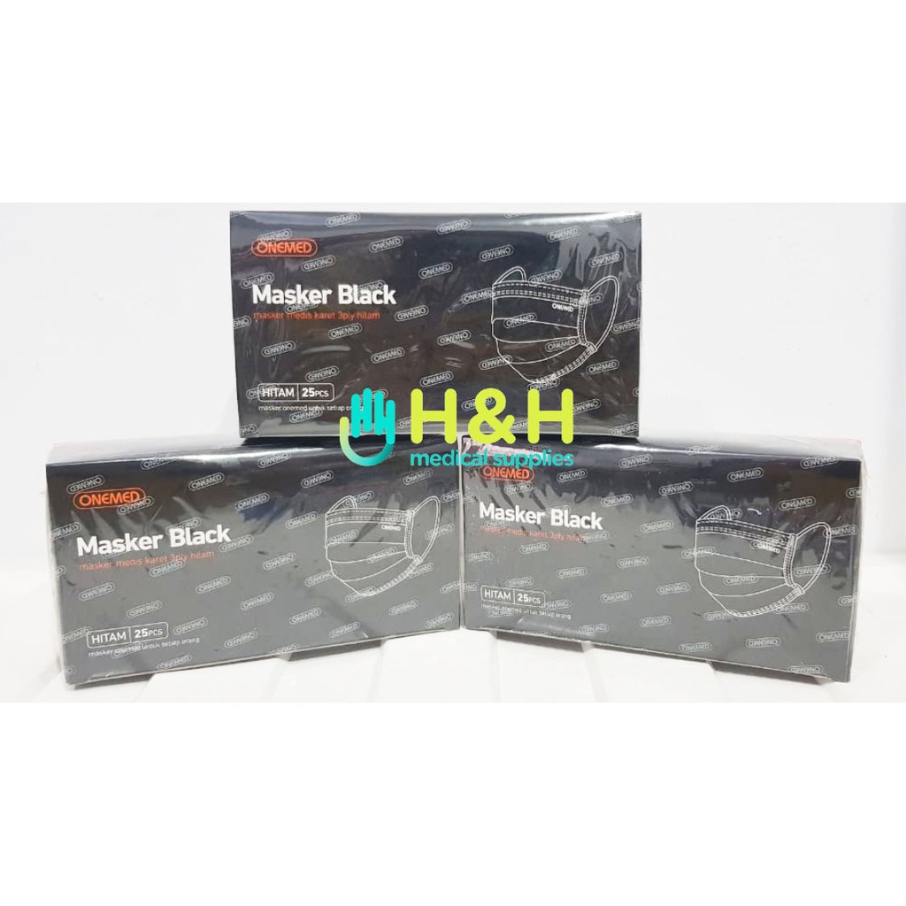 Masker Earloop 3ply Hitam / Masker Korea / Masker Earloop Onemed