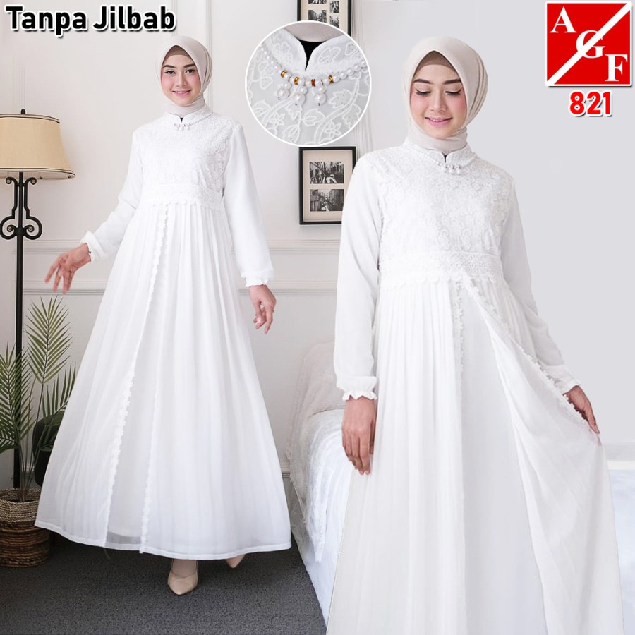 Baju Gamis Wanita Syar'i Muslim Dewasa Gamis Wanita Brukat Putih Sultan Modis Lebaran 2022 Terbaru Y