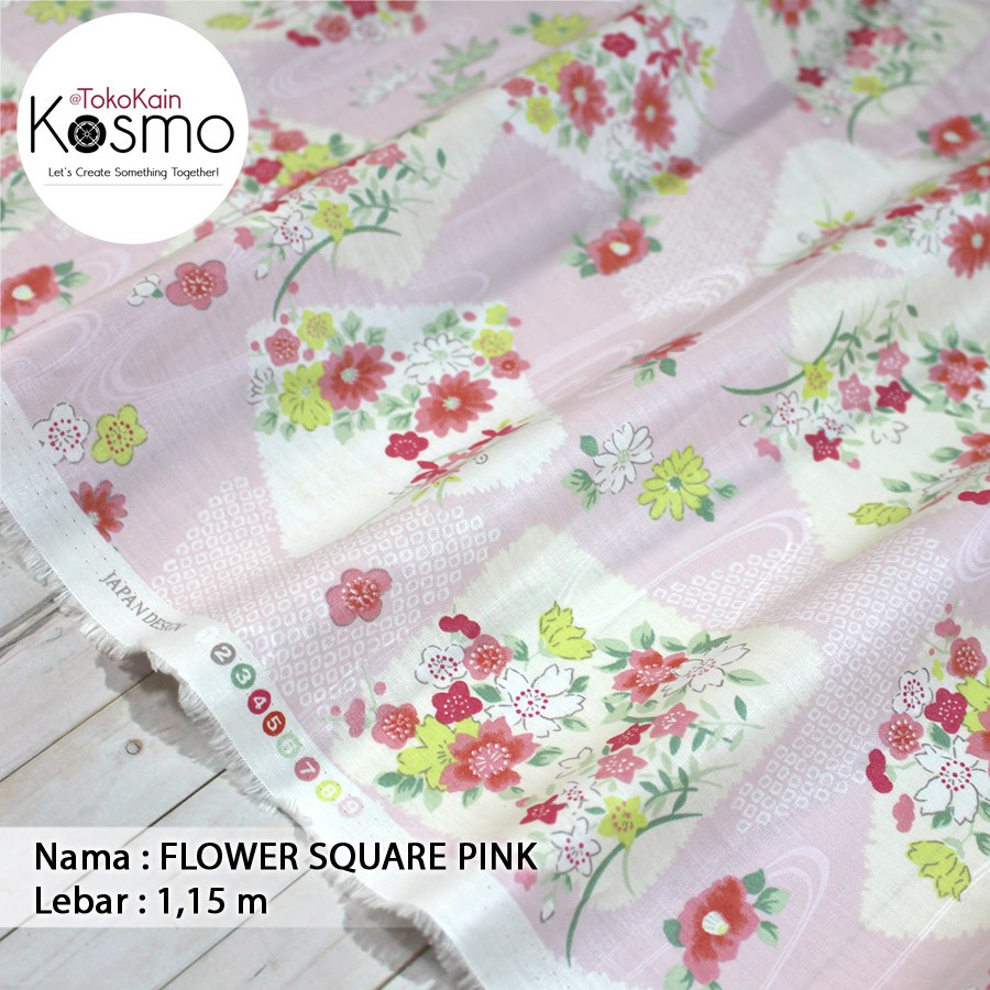 Kain Katun Jepang Japan Design - Flower Square (Pink)