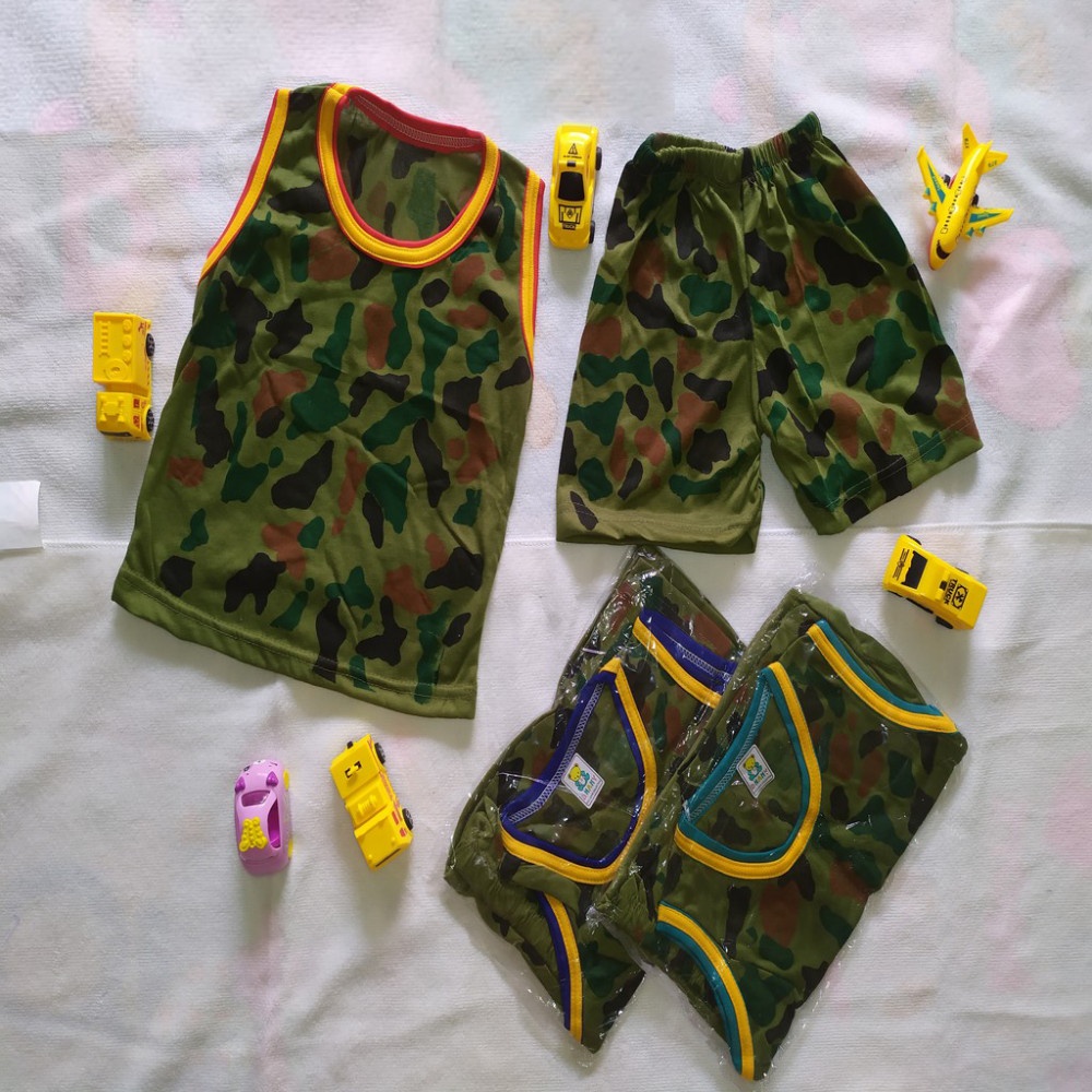 STKT12 - Setelan Singlet Bayi Army / Baju Bayi singlet Tentara / Doreng 4-15 Bulan