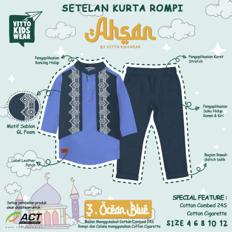 [SALE] Size 4 Setelan Kurta Ahsan | Vitto kidswear | Koko Anak | Koko Kurta Ahsan