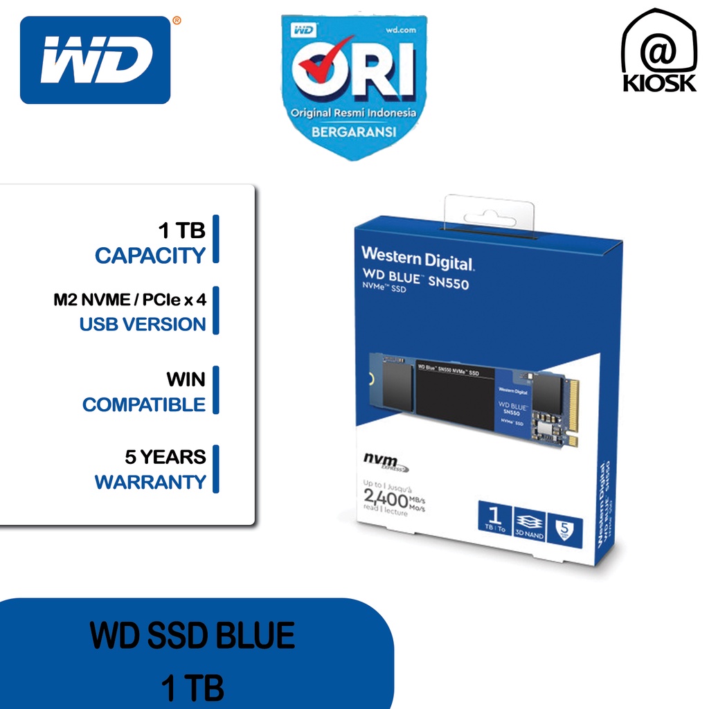 WD SSD BLUE SN550 1TB - M2 NVME 2280 - Baru - Ori - Garansi 5 Tahun