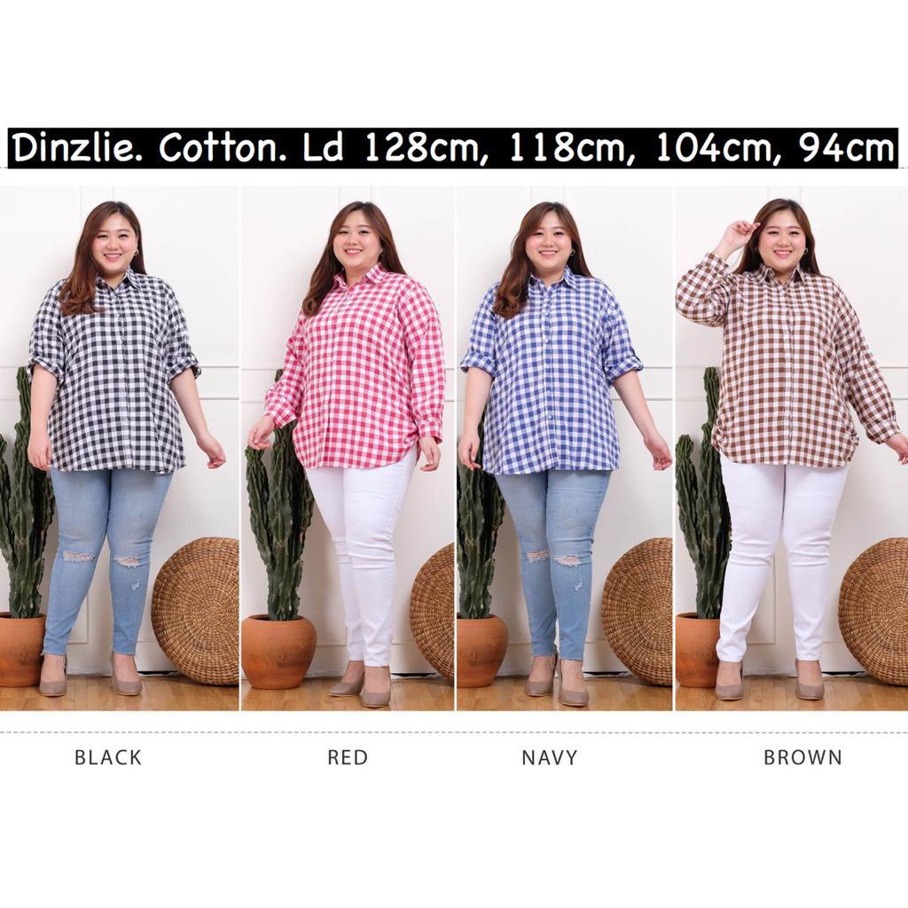 Dinzlie Kemeja Atasan Wanita Bahan Cotton Yanded Motif Kotak Siera