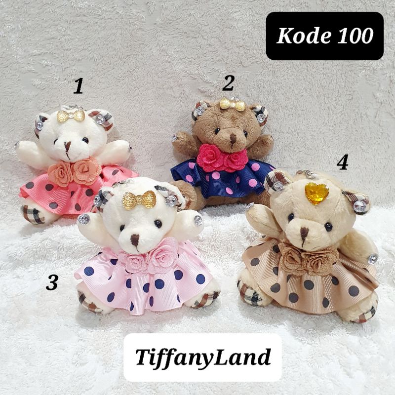 gantungan kunci boneka teddy bear lucu imut polkadot Kode 100