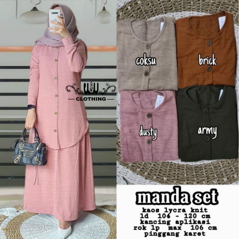 setelan rok manda set  / gamis  / setelan rok / baju muslim / pakaian wanita kekinian / baju muslim 