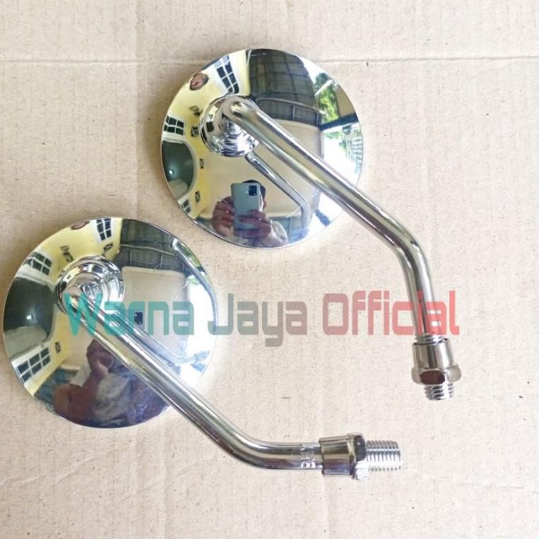 SPION Bulat Retro Full Besi Chrome Variasi Kaca Spion Motor    Spion Cembung Tangkai Gagang Pendek C