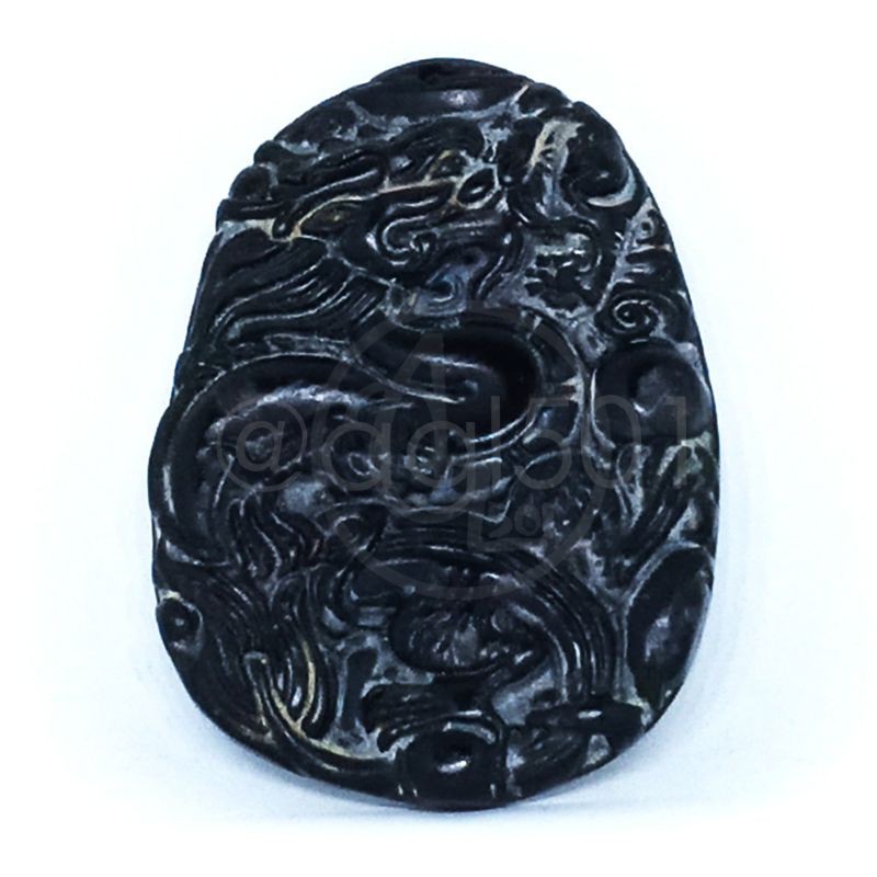 Mata Kalung/Liontin Ukiran Naga Batu Giok Hitam Alami/Natural Black Jade Asli Alam