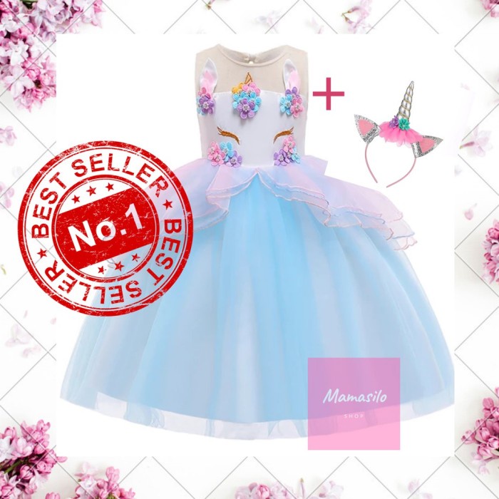 Gaun Anak - Unicorn Dress Gradasi Import Tahun Ulang Dress Unicorn Anak Baju Perem