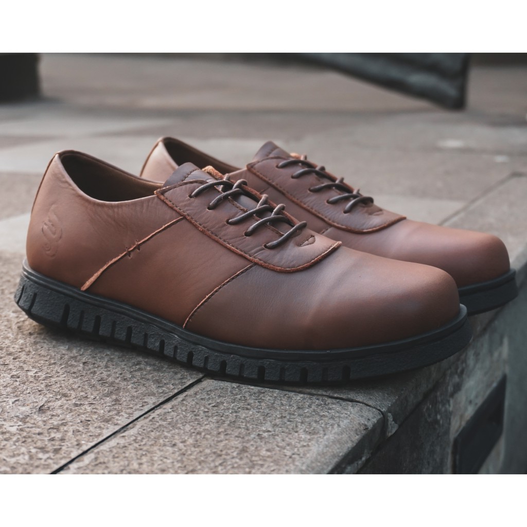 Low Nathan Brown | Sepatu Kulit Asli Formal Klasik Sport Simple Pria Cowok Derby | FORIND x Barnum