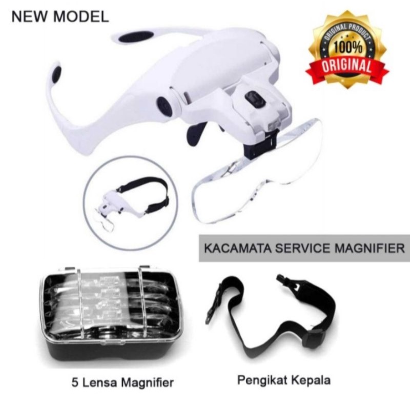 Kacamata Pembesar dgn 2 LED+5 lensa,kaca mata servis