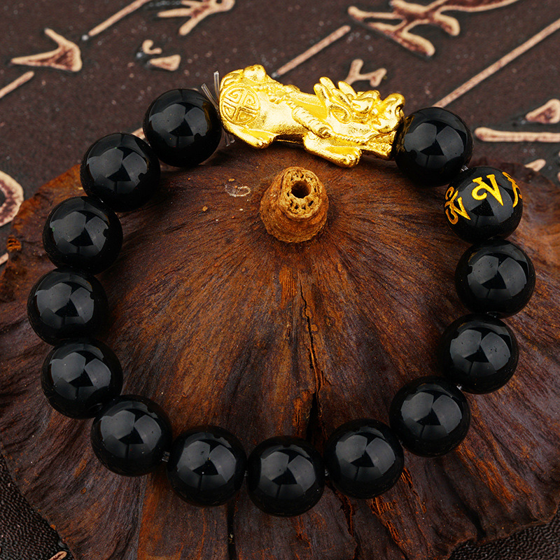 Gelang Manik-Manik Obsidian Emas Untuk Pria