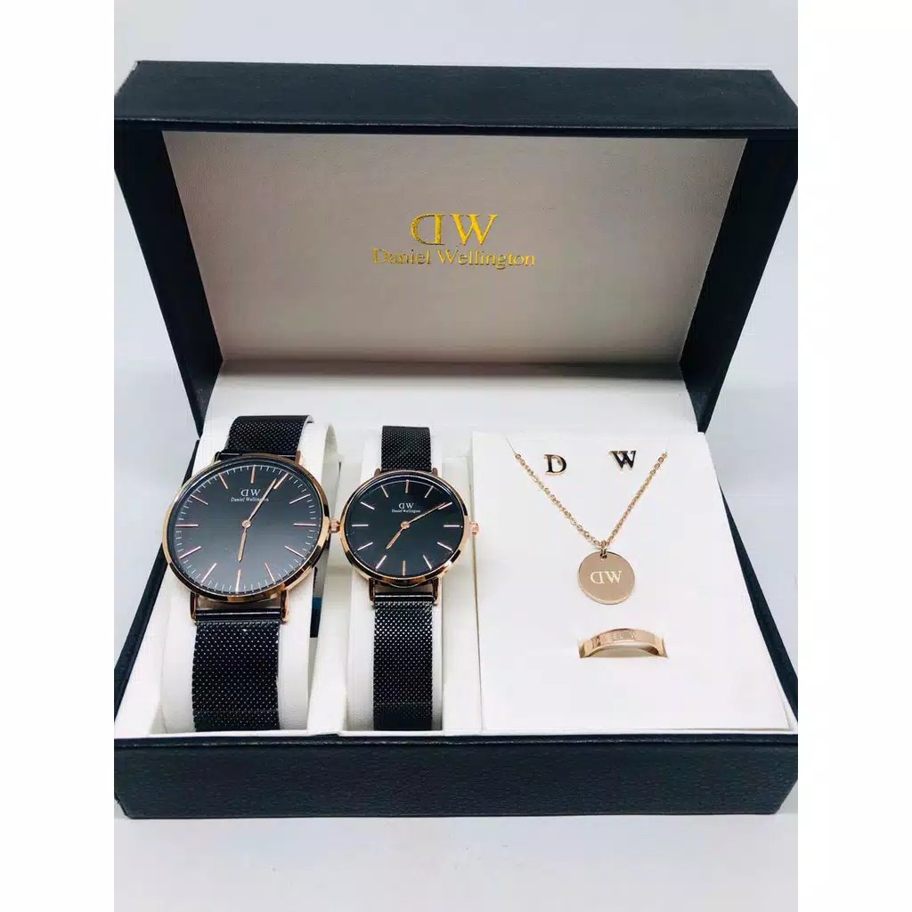 Best Seller !!! Jam Tangan Couple WD 0753K Paket Free Kalung Cincin Anting + Box